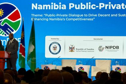 Namibia Women and men at a dais